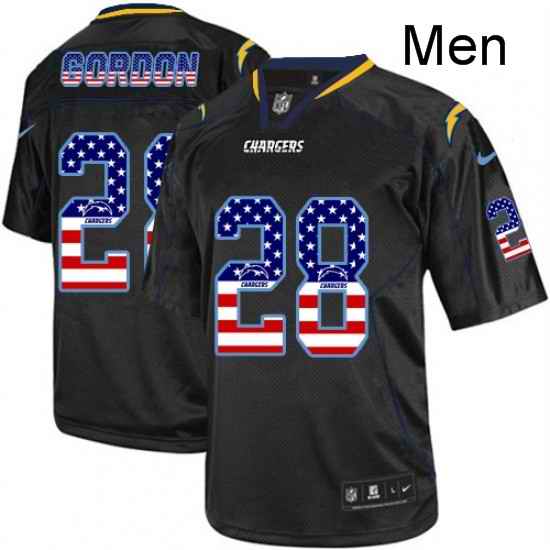 Men Nike Los Angeles Chargers 28 Melvin Gordon Elite Black USA Flag Fashion NFL Jersey